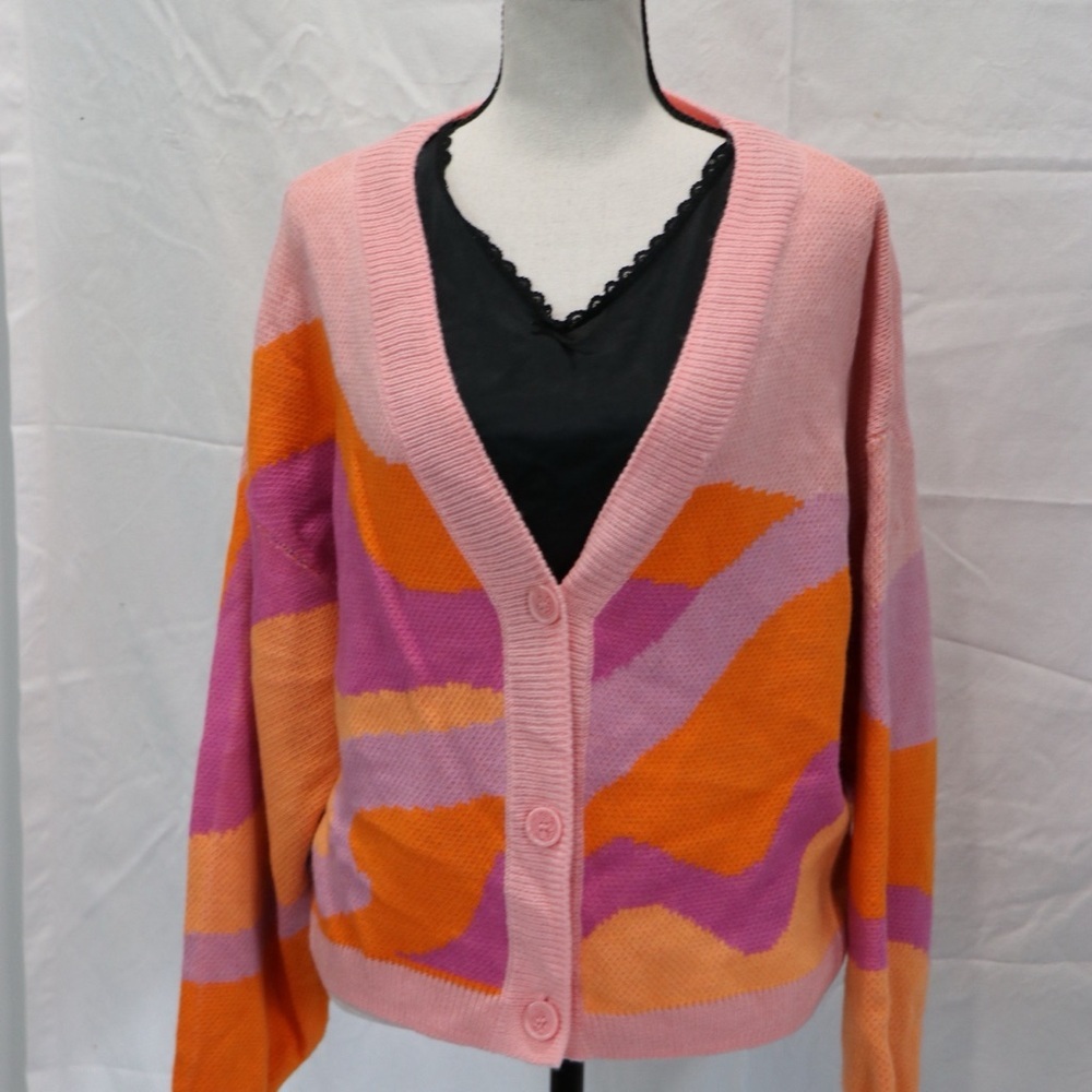H&M Pink and Orange Women's Cardigan Sweater - Picture 6 of 9